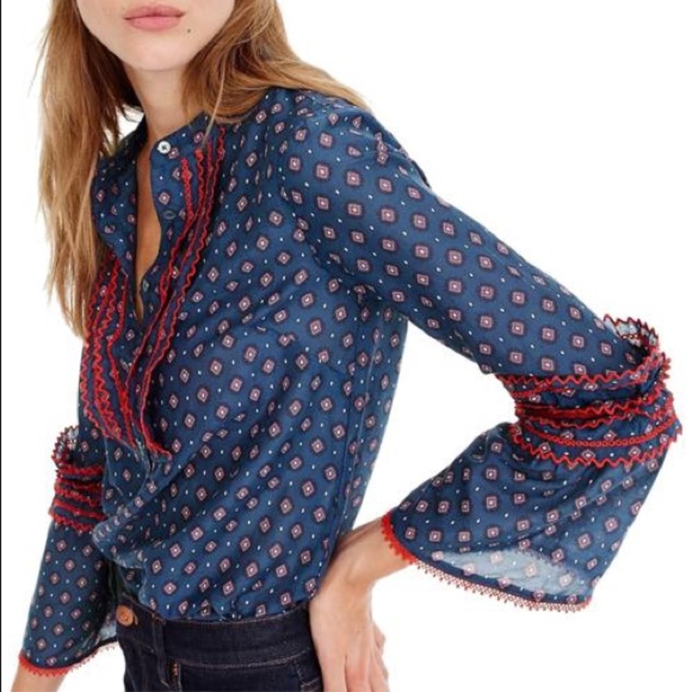 J. Crew perfect condition silk blend bell sleeve top- sz. 6